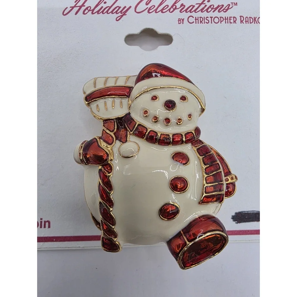 Christopher Radko Enamel Snowman Brooch Pin Xmas Holiday New Old‎ Stock